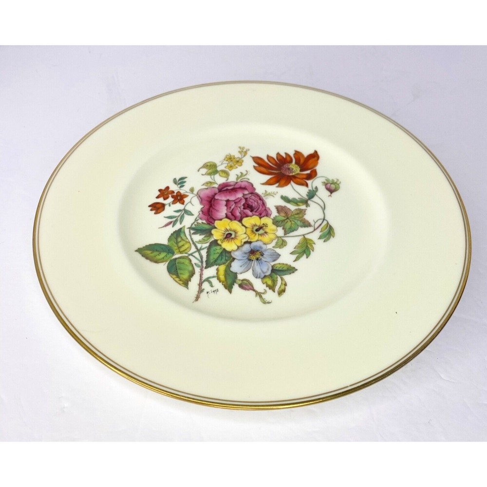 Wedgwood England Posy Sprays 1 Dinner Plate Gold Trim Multi Color Flowers ,VTG